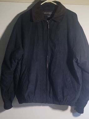 Weatherproof Navy Bomber Jacket with Dark Brown Collar